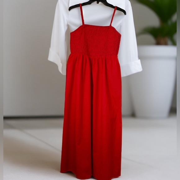 Red Maxi Dress with Smocked Bodice. - Picture 1 of 4